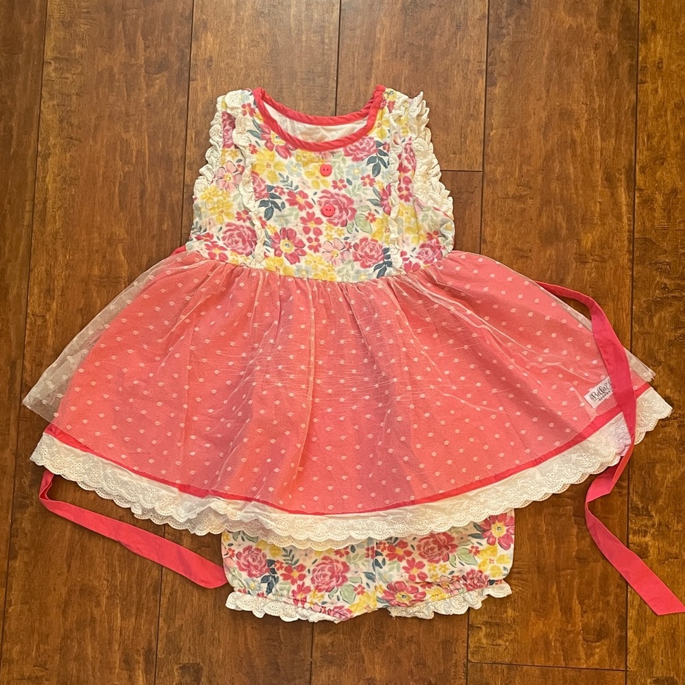 Bella & Omi Summer Breeze Pink Floral Tulle Swiss Dot Dress 7